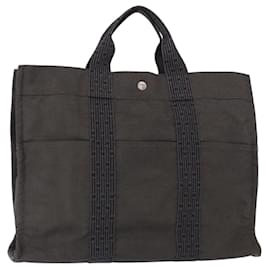 Hermès HERMES Bolso de Mano Her Line MM Lona Gris Plata Auth mr1717