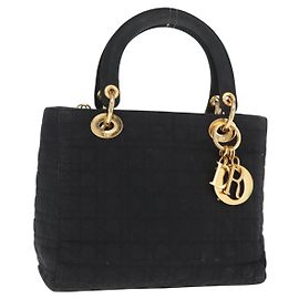 Christian Dior Borsa Lady Dior Canage in nylon nero e oro Auth ka1172