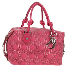 Borsa a mano Christian Dior Canage in tela rivestita rosa argento Auth 158891V