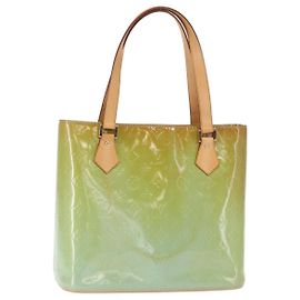 LOUIS VUITTON Bolsa de Mão Monogram Vernis Houston Azul Bebê M91005 LV Auth 157739