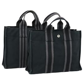 Hermès HERMES Borsa Fourre Tout PM in Tela 2 Set Nera Auth 157076