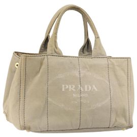 PRADA Kanapa MM Tote Tasche Canvas Beige Gold Auth bs32043