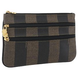 Pochette in tela Pecan FENDI PVC Nero Marrone Auth 157951