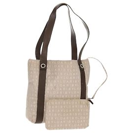 Bulgari Borsa Tote BVLGARI Logo Mania in tela beige marrone argento autentica bs31753