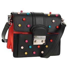Borsa a Spalla in Pelle Nera Valentino Argento Auth bs32041V