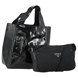 Borsa a Spalla PRADA Nylon Smaltato 2 Set Nero Auth ar13916
