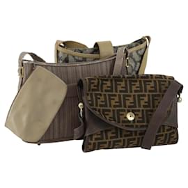 Set di 3 borse in tela Zucca PVC Givenchy Fendi Saint Laurent marrone nero Auth 156745