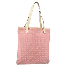 Bulgari Borsa Tote BVLGARI Logo Mania in tela rosa argento Auth 158388