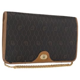 Bolsa de ombro em lona colmeia Christian Dior PVC preto e dourado Auth bs32106