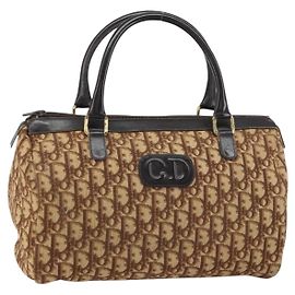 Borsa a mano in tela Trotter Christian Dior marrone oro Auth bs31749