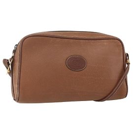 GUCCI Shoulder Bag Leather Brown Gold Auth 158413