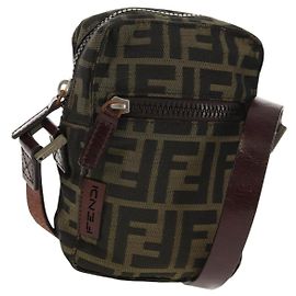 FENDI Zucca Canvas Shoulder Bag Black Brown Auth am10053