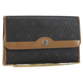 Borsa a spalla in tela a nido d'ape Christian Dior con catena in PVC nera e dorata Auth 158695