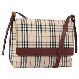 Burberry Borsa a Spalla Nova Check in Tela Beige Oro Auth BA9136