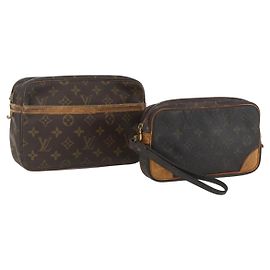 LOUIS VUITTON Monogram Clutch Bag 2 Set LV Auth ka1165