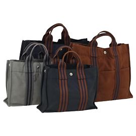 Hermès HERMES Braune Fourre Tout Handtasche aus Canvas 4 Set Schwarz Marinegrau Auth 157079