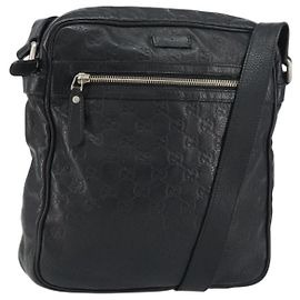 Borsa a spalla in tela Guccissima GG in pelle nera e argento 201448 Auth BA9077