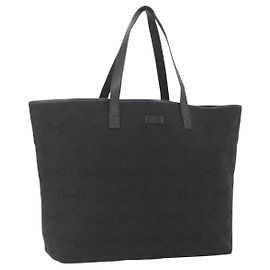 Bolsa Tote em lona GUCCI Outlet Preto Dourado 238696 Auth 160577
