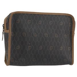 Borsa clutch in tela a nido d'ape PVC nera Christian Dior Auth ar13909