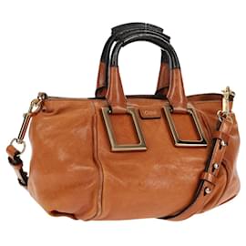 Chloé Borsa a mano in pelle Chloe Etel 2 vie marrone oro Auth BA9170