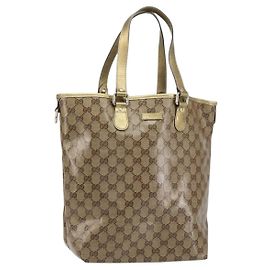 Borsa Tote GG Cristal GUCCI in tela rivestita beige oro 189896 Auth BA9105
