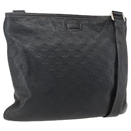 Borsa a Spalla in Tela Guccissima GG di GUCCI in Pelle Nera e Oro 201446 Auth BA9030