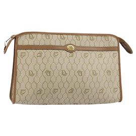 Bolsa clutch em lona de favo de mel Christian Dior PVC bege ouro Auth 158403