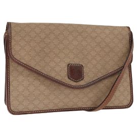 Céline Bolsa de Ombro em Lona Macadam CELINE PVC Bege Ouro Auth bs31811