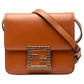 Fendi braune Leder Crystal Fab Umhängetasche