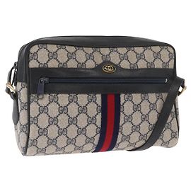 Bolsa de Ombro Gucci GG Supreme Sherry Line PVC Marinho Ouro 010 378 Auth ka1129