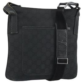 Borsa a Spalla GG Canvas Gucci Nera Argento 293572 Auth gh1400