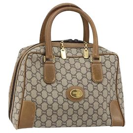 Borsa Boston GUCCI GG Plus Supreme PVC Beige Oro Auth 160615