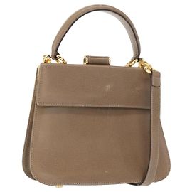 Borsa a mano in pelle Gancini Salvatore Ferragamo 2 in 1 Beige Oro Auth 157001