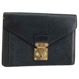 LOUIS VUITTON Epi Serie Dragonne Clutch Bag Nero M52612 LV Auth 160670