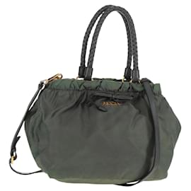 PRADA Borsa a Mano Nylon 2 vie Kaki Oro Auth bs31881