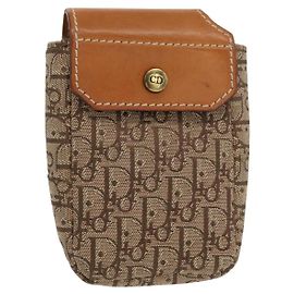 Estuche para cigarrillos de lona Trotter Christian Dior beige dorado Auth 156140