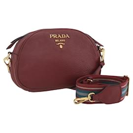 Borsa a Spalla PRADA in Pelle 2way Bordeaux Oro Auth ka1044