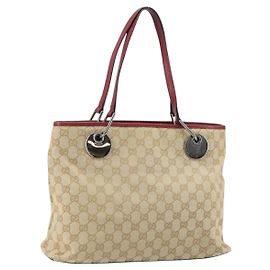Borsa Tote in Tela GG Gucci Beige Argento 120837 Auth 160606