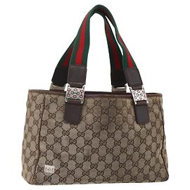 Bolso tote de lona GG de la línea Sherry de GUCCI Beige Verde Rojo 115810 Auth 158134