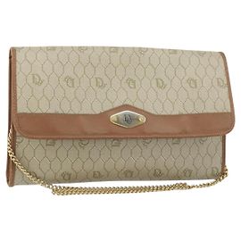 Christian Dior Schultertasche aus Waben-Canvas mit PVC-Kette Beige Gold Auth ka1192