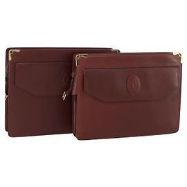 CARTIER Bolso Clutch Must Line de Cuero 2 Set Burdeos Auth mr1596