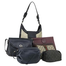 Bolso de Hombro de Lona GG Gucci de Cuero 6 Conjuntos Beige Negro Marino Auth fm4975