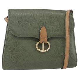 Bolsa de Ombro Christian Dior em Couro Caqui Dourado Auth ar13898