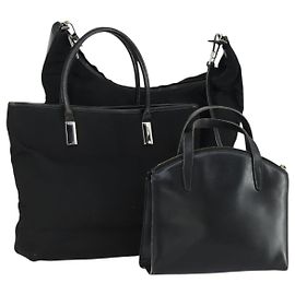 GUCCI Borsa a Mano in Pelle Nylon 3 Pezzi Nera Auth 156749