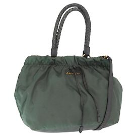 PRADA Tote Bag Nylon 2in1 Khaki Gold Auth bs32071