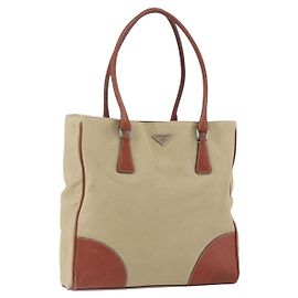 Borsa Tote PRADA in tela beige argento autentica 158525