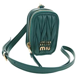 Pochette Miu Miu Matelassé Pelle Verde Oro Auth 158101SM