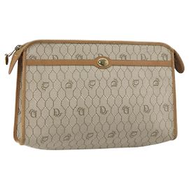 Clutch in tela a nido d'ape Christian Dior in PVC beige e oro Auth bs31814