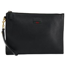 GUCCI Borsa Clutch Web Sherry in Pelle Nera e Oro 428758 Auth bs32046