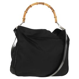 Borsa a mano in nylon Gucci Bamboo 2 vie nera oro 001 2058 1577 5 Auth gh1412